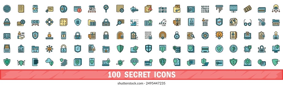 100 secret icons set. Color line set of secret vector icons thin line color flat on white