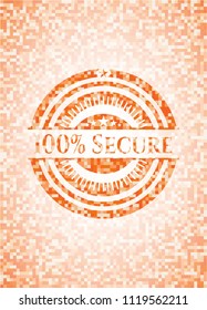 100% Secure abstract orange mosaic emblem with background
