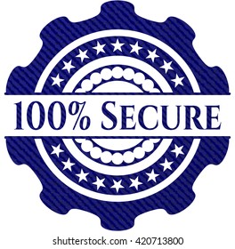 100% Secure badge with denim background