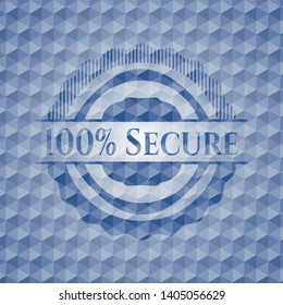 100% Secure blue hexagon emblem. Vector Illustration. Detailed.