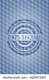 100% Secure blue hexagon emblem. Vector Illustration. Detailed.