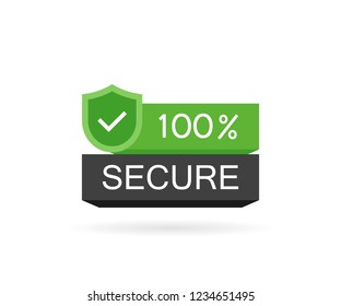 100% Secure button. Badge for commerce website. Modern vector illustration flat style.