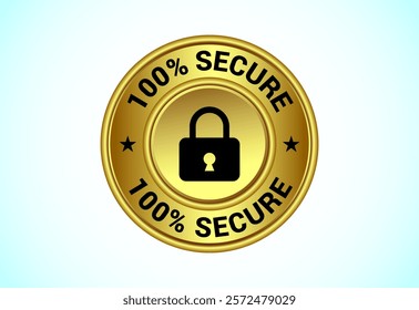 100% Secure button design illustration in gold color. Suitable for mobile app, and website UI design.