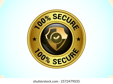 100% Secure button design illustration in gold color. Suitable for mobile app, and website UI design.