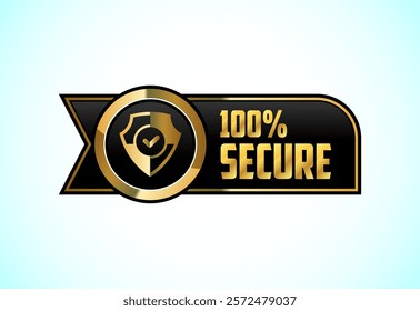 100% Secure button design illustration in gold color. Suitable for mobile app, and website UI design.