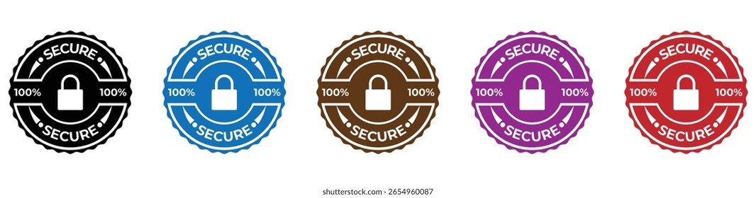 Emblemas 100% seguros de proteção de dados e selos de segurança certificados