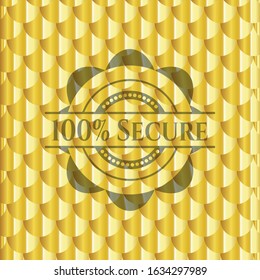100% Secure gold emblem or badge. Scales pattern. Vector Illustration. Detailed.