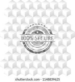 100% Secure grey emblem with cube white background