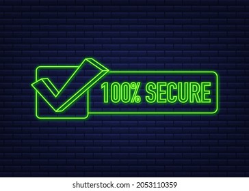 100 Secure grunge vector neon icon. Badge or button for commerce website. Vector stock illustration.