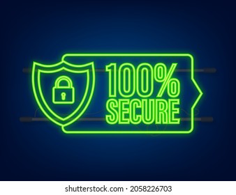 100 Secure grunge vector neon icon. Badge or button for commerce website. Vector stock illustration