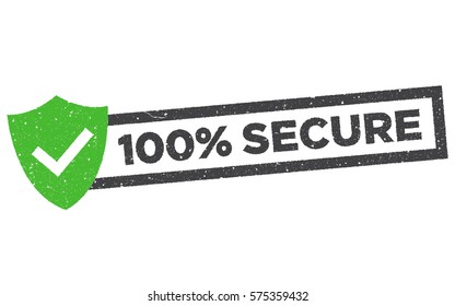 100% Secure grunge vector stamp. Badge or button for commerce website. 