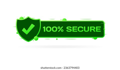 100% secure icon. Flat, green, warranty icon, 100% secure, protected product. Vector icon