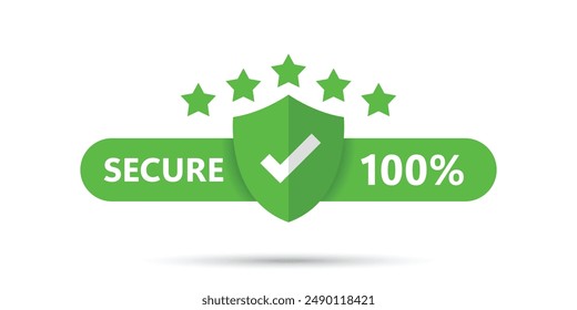 Icono 100% seguro en estilo plano. Ilustración vectorial de la garantía de privacidad sobre fondo aislado. Concepto de negocio de señales de riesgo de seguridad.