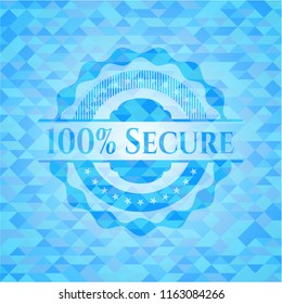 100% Secure light blue emblem with mosaic background
