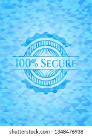 100% Secure light blue emblem with mosaic background