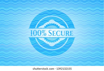 100% Secure light blue water emblem background. Vector Illustration. Detailed.