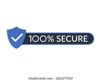 100% secure logo icon. Template design for privacy protection or security concept. Badge or button for commerce website. Vector illustration