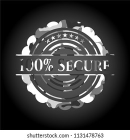 100% Secure on grey camo pattern