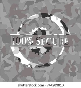 100% Secure on grey camo texture