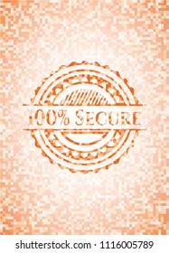 100% Secure orange mosaic emblem with background