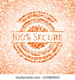 100% Secure orange mosaic emblem with background