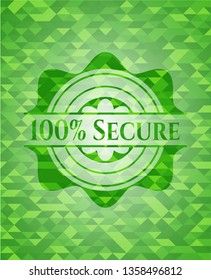 100% Secure realistic green emblem. Mosaic background