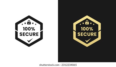 100% Secure sign or 100% Secure Payment mark vector isolated in Flat Style. 100% Secure sign for product packaging design element. 100% Secure payment mark for packaging design element.