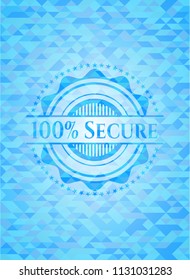 100% Secure sky blue emblem with triangle mosaic background