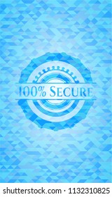 100% Secure sky blue emblem. Mosaic background