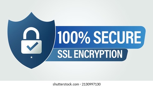 100% secure, SSL Encryption vector icon with padlock, secure paymednt abstract. blue in color