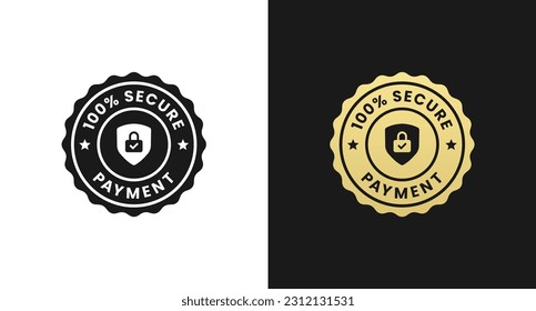 100 % Sicherer Stempel oder 100 % Secure Payment-Etikette, Vektorgrafik einzeln auf Flach-Stil. 100% Sicherer Stempel für Produktverpackungsdesign-Element. 100% Sicheres Zahlungsetikett für Verpackungsdesign.