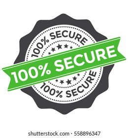 100 Secure Stamp. Security Vector Badge with Green Seal Isolated on White