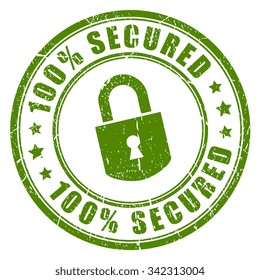 100 secured rubber stamp isolated on white background