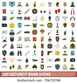 100 security book icons set in flat style for any design vector illustration