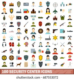 100 security center icons set in flat style for any design vector illustration