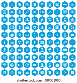 100 security icons set in blue hexagon isolated vector illustration