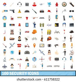 100 security icons set in cartoon style for any design vector illustration