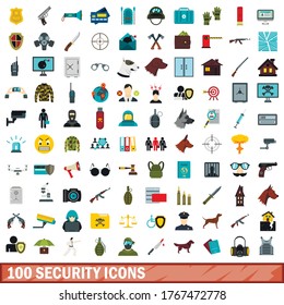 100 iconos de seguridad configurados en estilo plano para cualquier ilustración vectorial de diseño