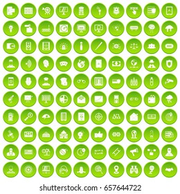 100 security icons set green circle isolated on white background vector illustration