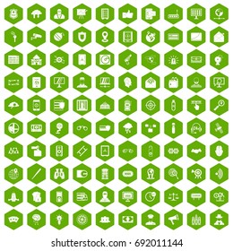 100 security icons set in green hexagon isolated vector illustration