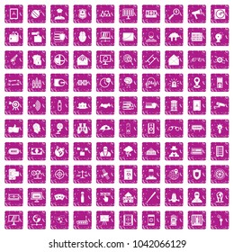 100 security icons set in grunge style pink color isolated on white background vector illustration