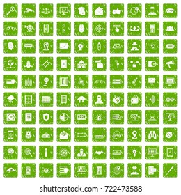 100 security icons set in grunge style green color isolated on white background vector illustration
