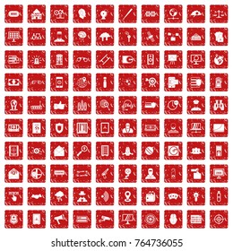 100 security icons set in grunge style red color isolated on white background vector illustration