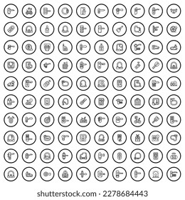 100 Sicherheitssymbole gesetzt. Konfektionäre Illustration von 100 Sicherheits-Symbolen, Vektorset einzeln auf weißem Hintergrund