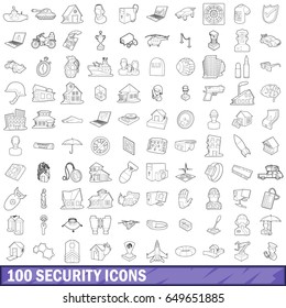 100 security icons set in outline style for any design vector illustration