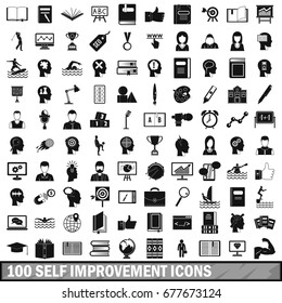 100 self improvement icons set in simple style for any design vector illustration