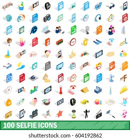 100 selfie icons set in isometric 3d style for any design vector illustration