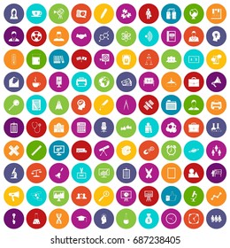 100 seminar icons set in different colors circle isolated vector illustration
