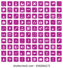 100 seminar icons set in grunge style pink color isolated on white background vector illustration