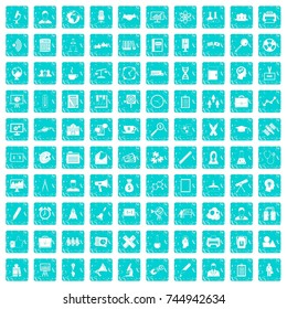 100 seminar icons set in grunge style blue color isolated on white background vector illustration